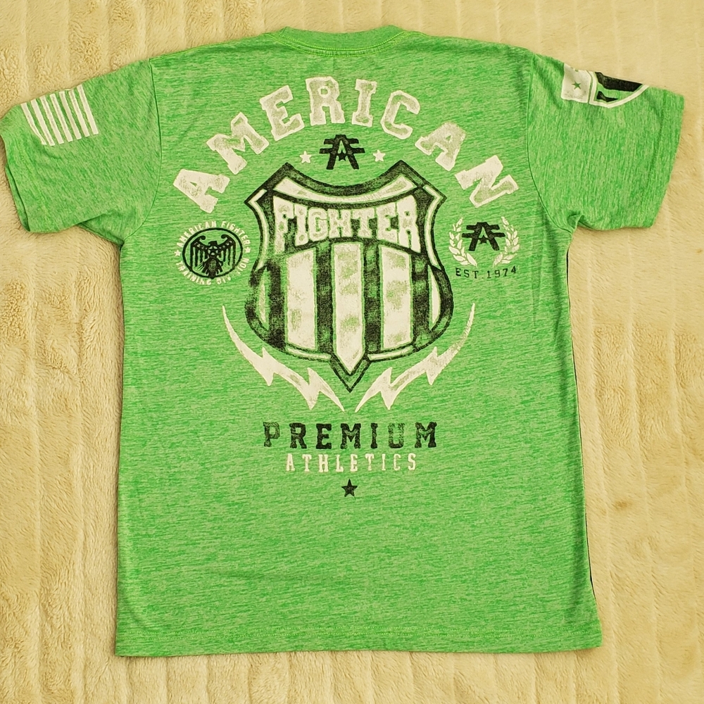 American Fighter T-Shirt in Vibrant Green - Picture 2 of 7